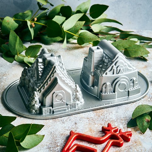 Bakvorm "Gingerbread House Duet Pan" - Nordic Ware | Sparkling Silver Holiday