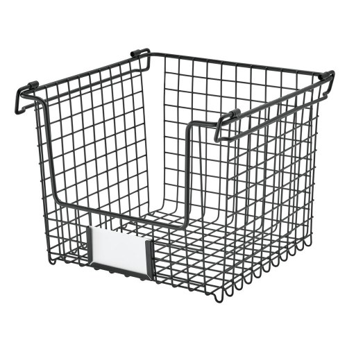 Opbergmand, 25.5 x 25.5 x 20.5 cm, Stapelbaar, RVS, Zwart - iDesign | Classico