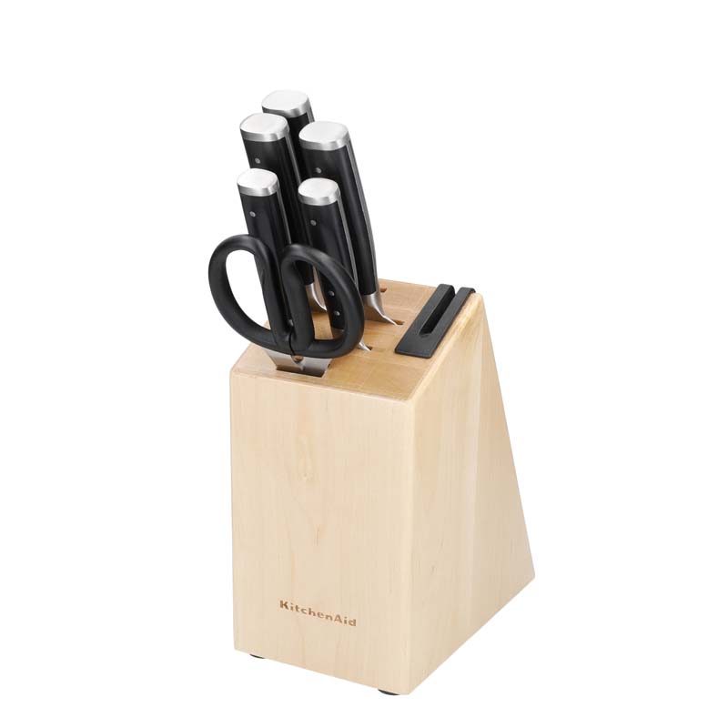 Messenset, 6-delig - Hoogwaardig Japans Koolstofstaal - Berkenhouten Blok - KitchenAid