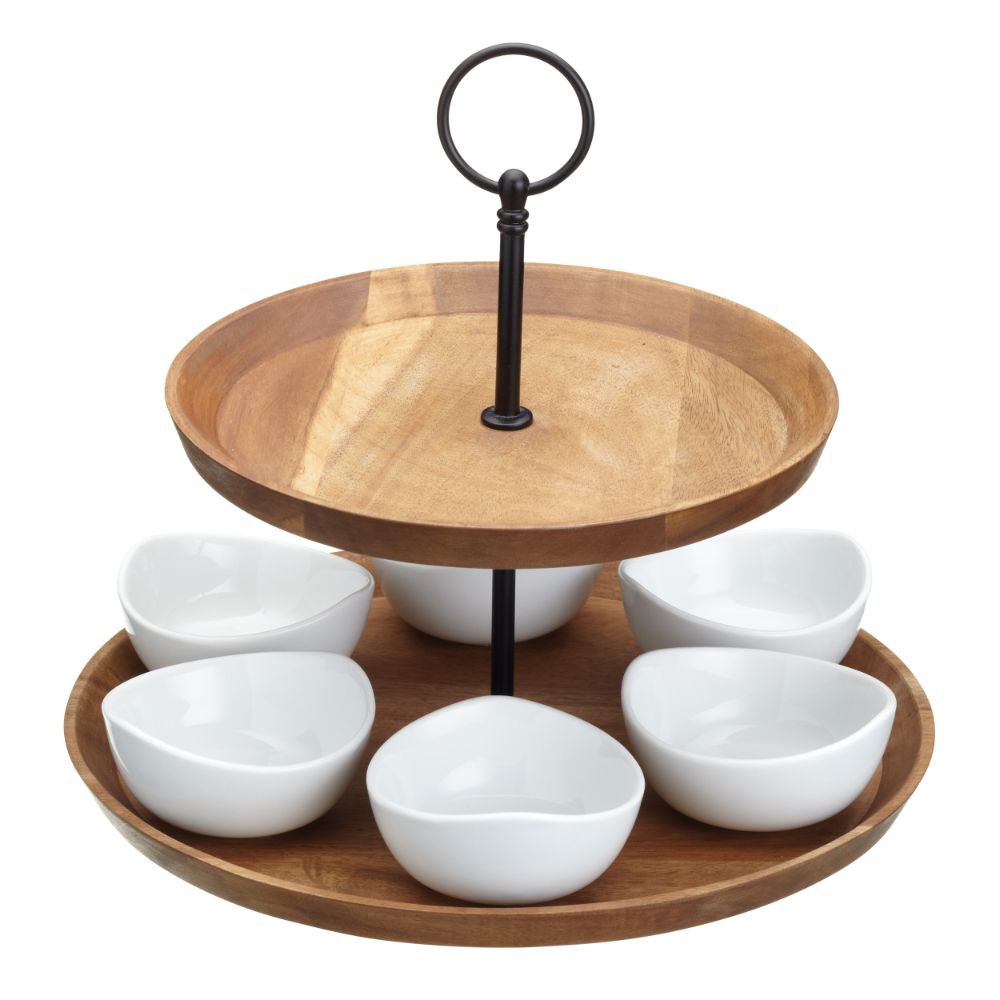 Etagère met 6 Schaaltjes, Hout, Porselein, 25 x 24 cm - Artesà