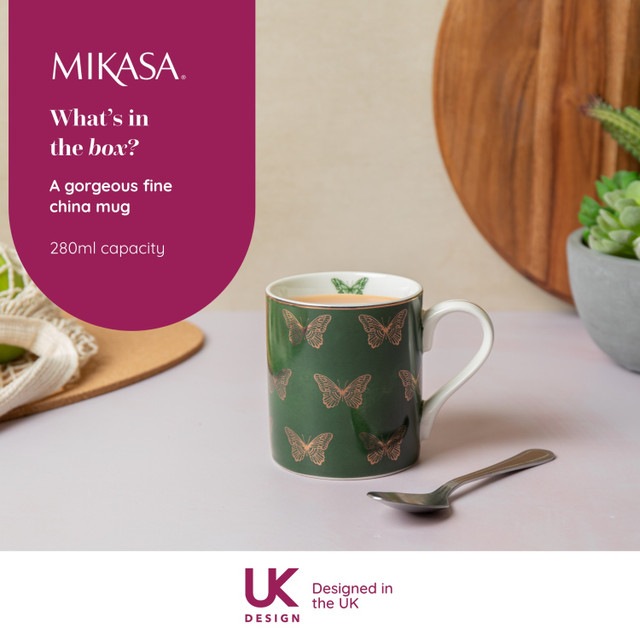 Mikasa Fine China 280ml Straight Sided Mug, Butterflies, Gift boxed