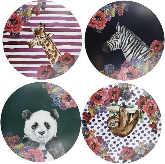 Placemats, Set van 4 Stuks, Rond, Kurk, Handgeschilderd, 29 CM, Dieren - Mikasa | Wild At Heart