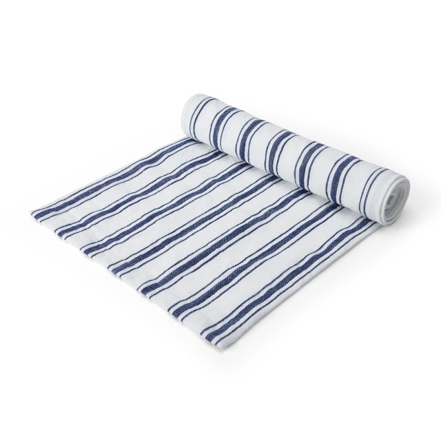 Mikasa Cotton / Linen Mix Stripe Table Runner, Blue, 230cm, Tagged