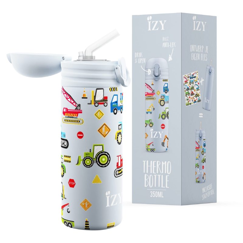 Thermosfles met Rietje 0.35L, RVS, Machines - IZY | Kids