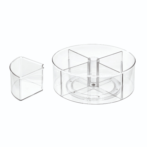 Lazy Susan Draaiplateau met Vakken, 29.2 cm, Kunststof, Transparant - iDesign | The Home Edit