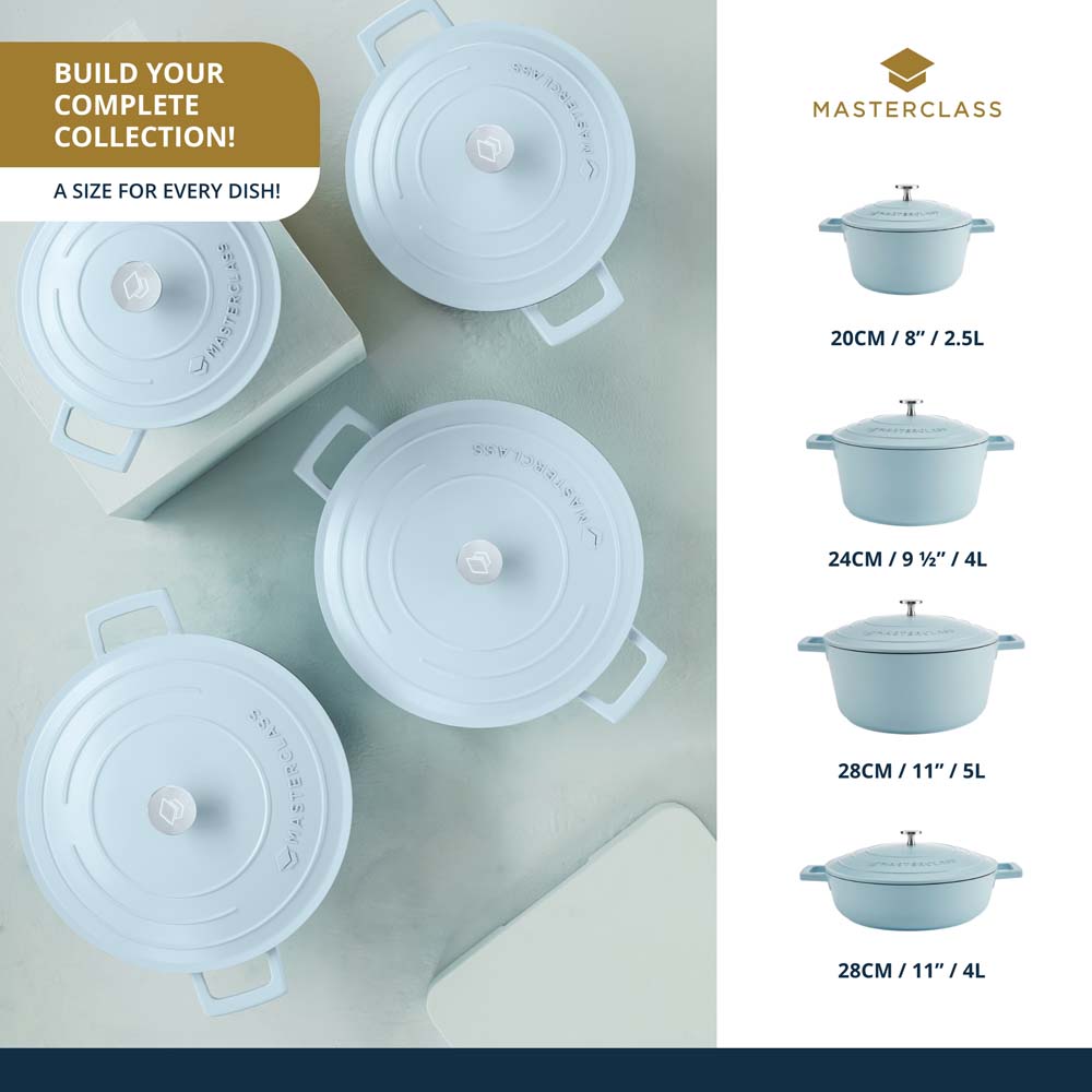 Braadpan, 28cm  Laag - 2,5 L - Licht Blauw - Lichtgewicht - Levenslange garantie - Geschikt voor inductie - MasterClass