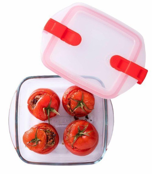 Cook & Heat Vierkante Schaal Met Magnetronbestendige Deksel - Set van 3 Stuks - Glas - Pyrex