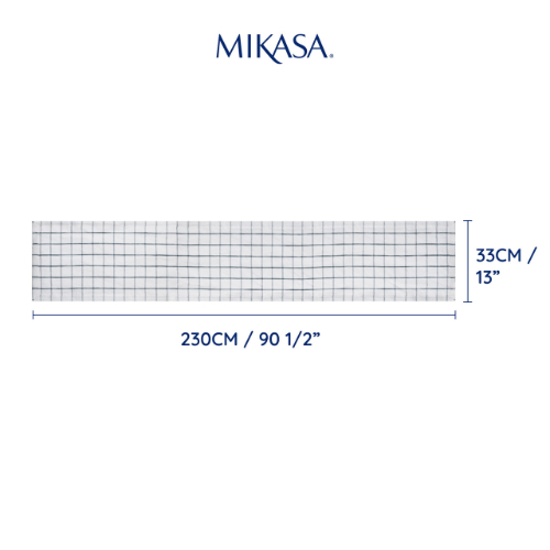 Mikasa Cotton / Linen Mix Check Table Runner, Grey, 230cm, Tagged