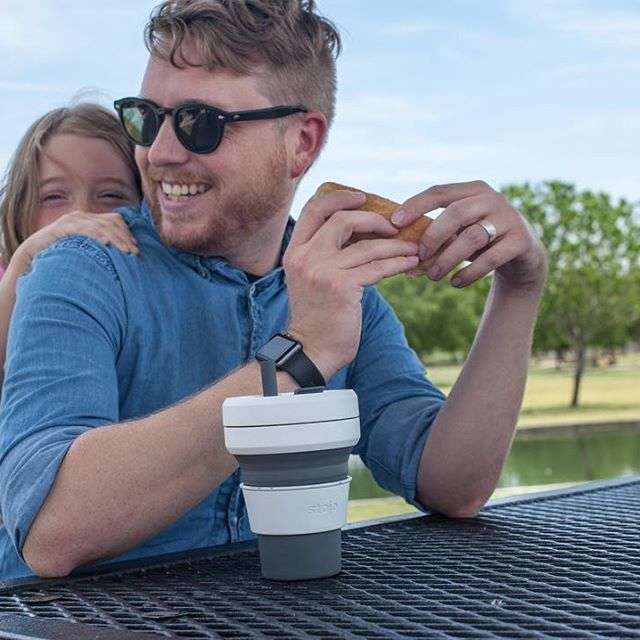 Biggie Cup, Slate - 470 ml - Koffiebeker - Drinkbeker - Zwart / Wit - Opvouwbaar | Stojo