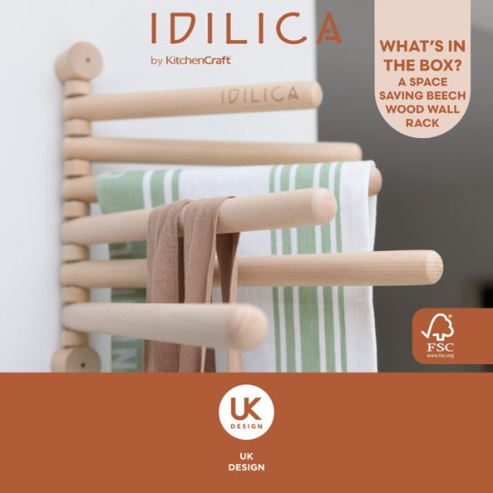 KitchenCraft Idilica Beech Wood Wall Rack, Boxed