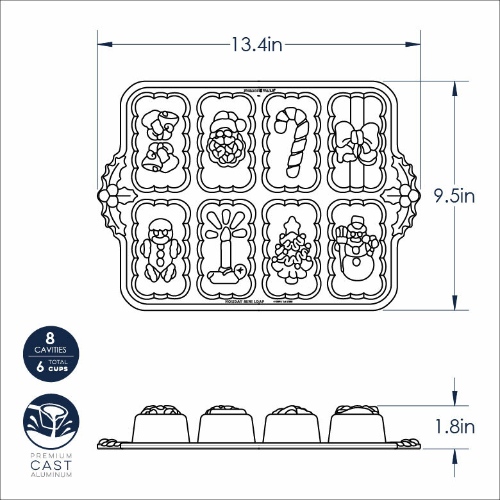 Bakvorm "Holiday Mini Loaf Pan" - Nordic Ware | Sparkling Silver Holiday
