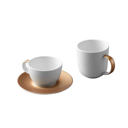Driedelige koffie- en theeset, Wit/Goud - Porselein - BergHOFF|Gem Line