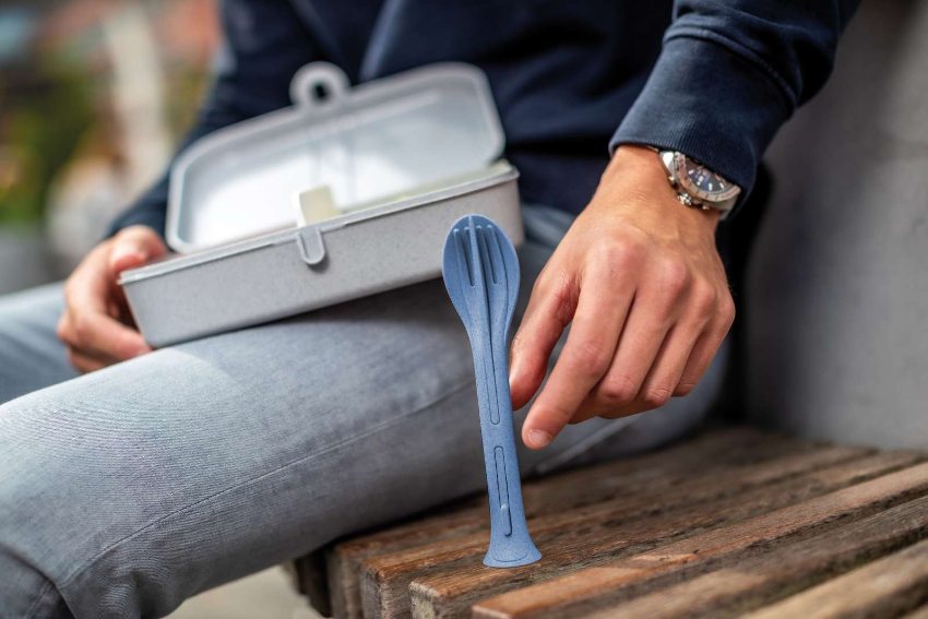 Reisbestek, Bestekset van 3 Stuks, Mes, Vork, Lepel, Natuur Blad Groen, Organic Bio-Circular - Koziol | Klikk Pocket