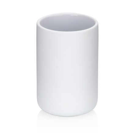 Badkamer Drinkbeker, Tandenborstelhouder, 8 x 11.5 cm, Keramiek met Rubbercoating, Wit - Kela | Sana