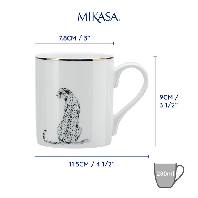 Mikasa Fine China 280ml Straight Sided Mug, Cheetah, Gift boxed