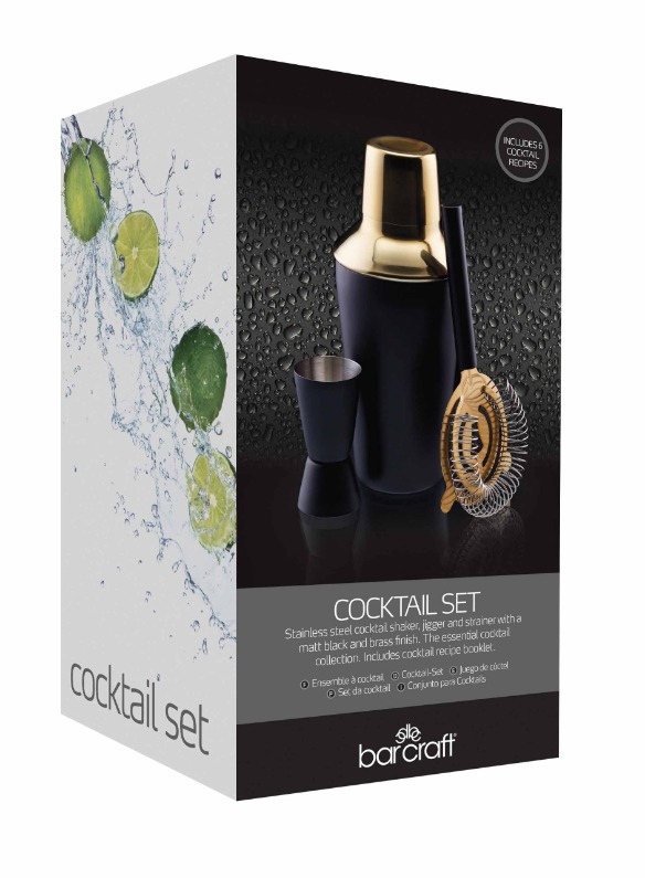 Cocktail Set, 3 Delig, Zwart/Goud - BarCraft