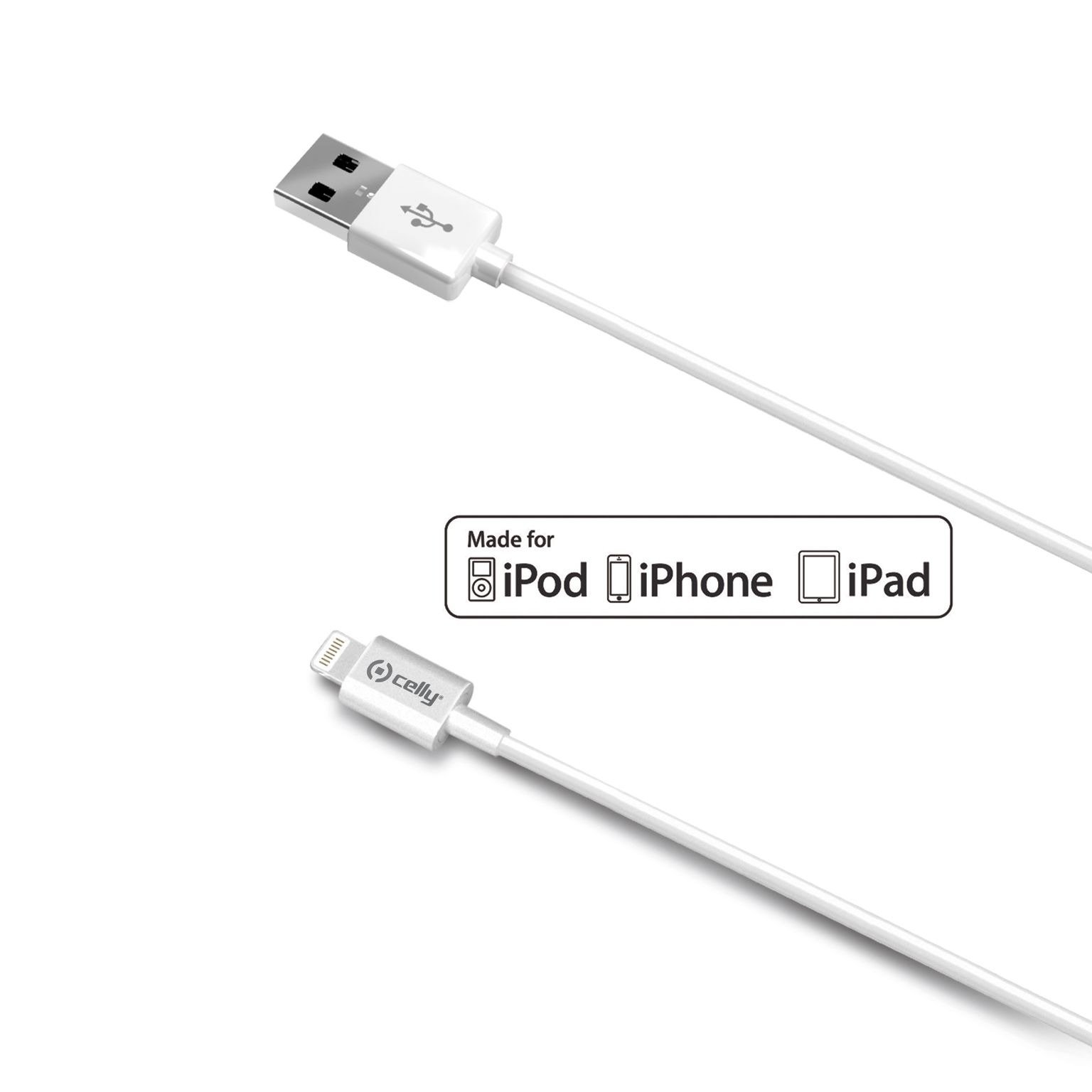 USB-Lightning Kabel Slim Tip, 2 meter - Celly