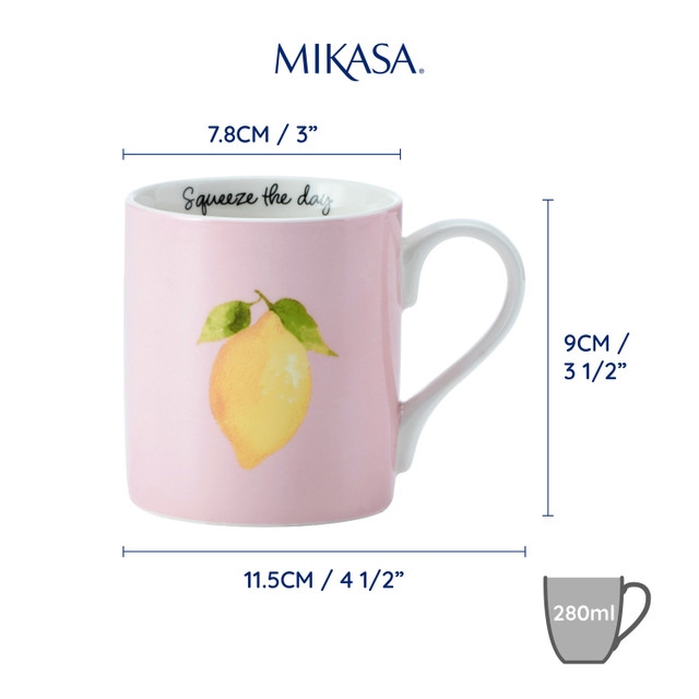 Mikasa Fine China 280ml Straight Sided Mug, Lemon, Gift boxed