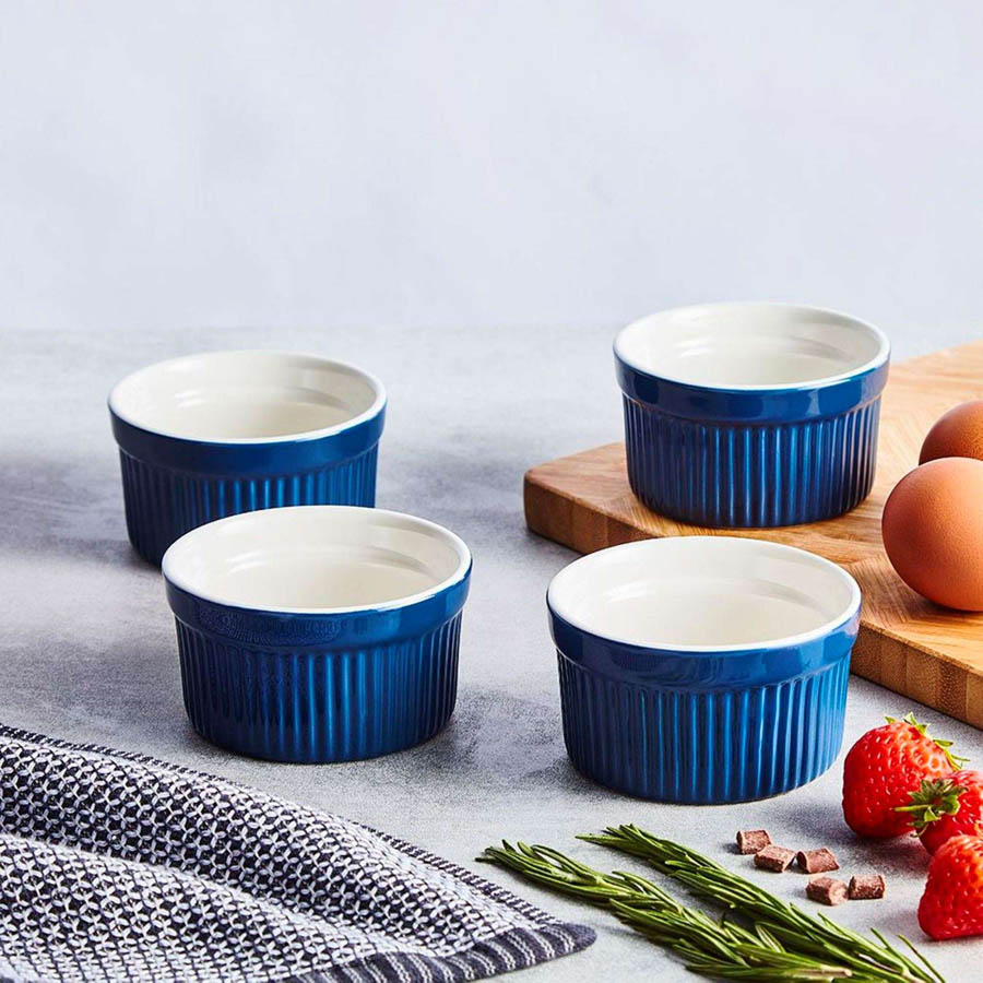 Ramekin, Ovenschaaltje, Set van 4 Stuks, ø 9 cm, Blauw, Keramiek - Barbary & Oak | Foundry