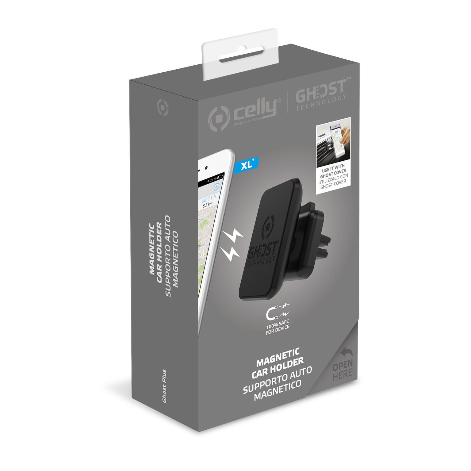 Ghost Plus XL Magnetische Smartphonehouder, Zwart - Kunststof - Celly