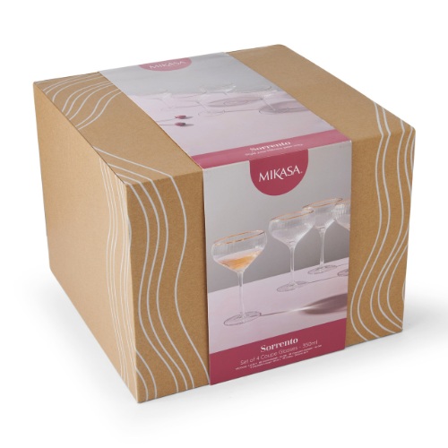 Mikasa Sorrento 4pc Champagne Coupe Glasses, 350ml, Gift boxed