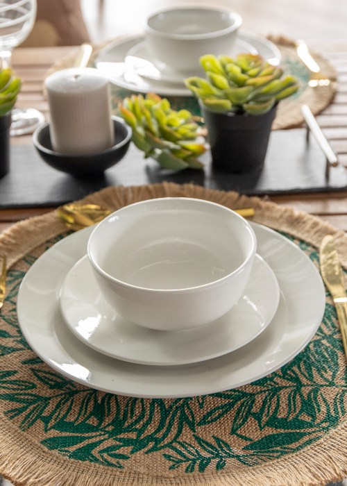 Placemats, Set van 4 Stuks, Geweven, Groene Bladeren, 42 cm - Creative Tops