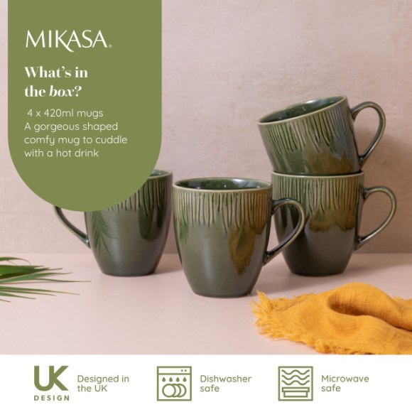Mikasa Jardin 4pc Stoneware Mug Set, 420ml, Gift boxed