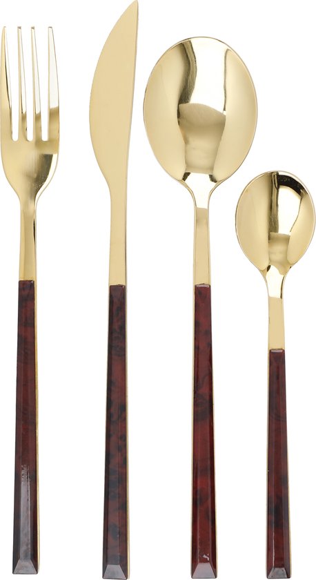 Bestekset, 16-Delig, 4 Personen, RVS, Goud, Schildpad Patroon - Mikasa