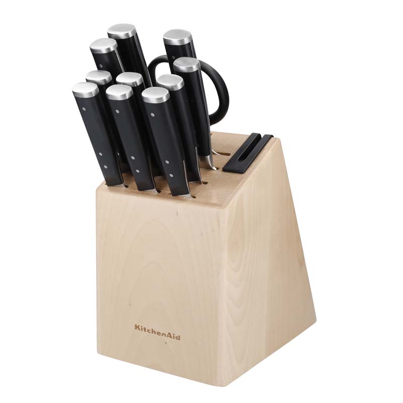 Messenset, 11-delig - Hoogwaardig Japans Koolstofstaal - Berkenhouten Blok - KitchenAid