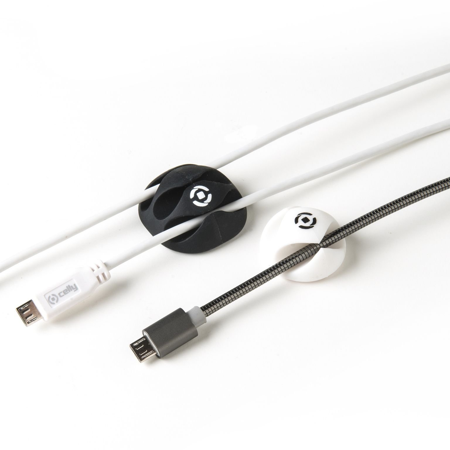 6-delige Set kabelhouders, Zwart/Wit - Kunststof - Celly