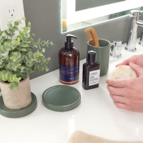 Zeepschaaltje, 11.5 x 11.5 cm, Keramiek, Mos Groen - iDesign | Eco Vanity