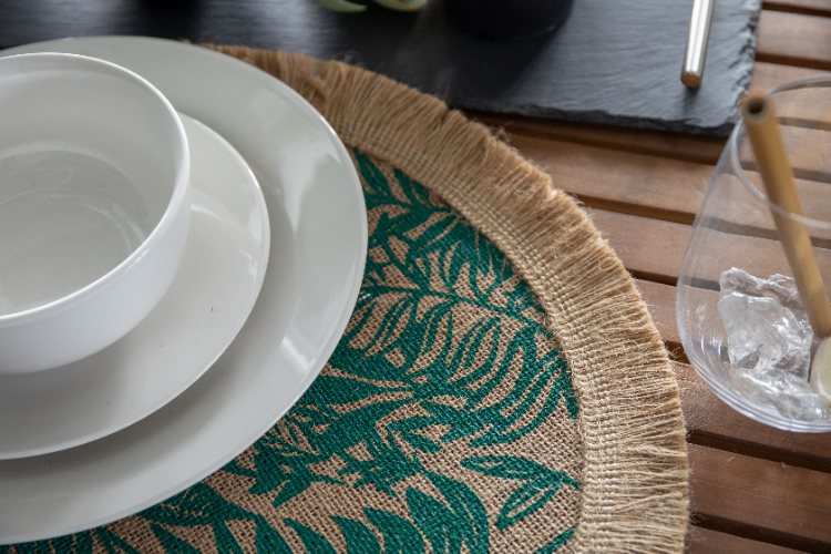 Placemats, Set van 4 Stuks, Geweven, Groene Bladeren, 42 cm - Creative Tops