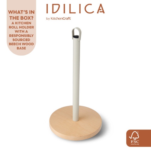 KitchenCraft Idilica Beech Wood and Galvanised Steel Towel Holder, Tagged