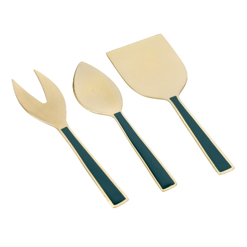 Kaasmessen, Set van 3 Stuks, RVS, Goud, Smaragdgroen Emaille Handvat, 15.5 CM - Artesà