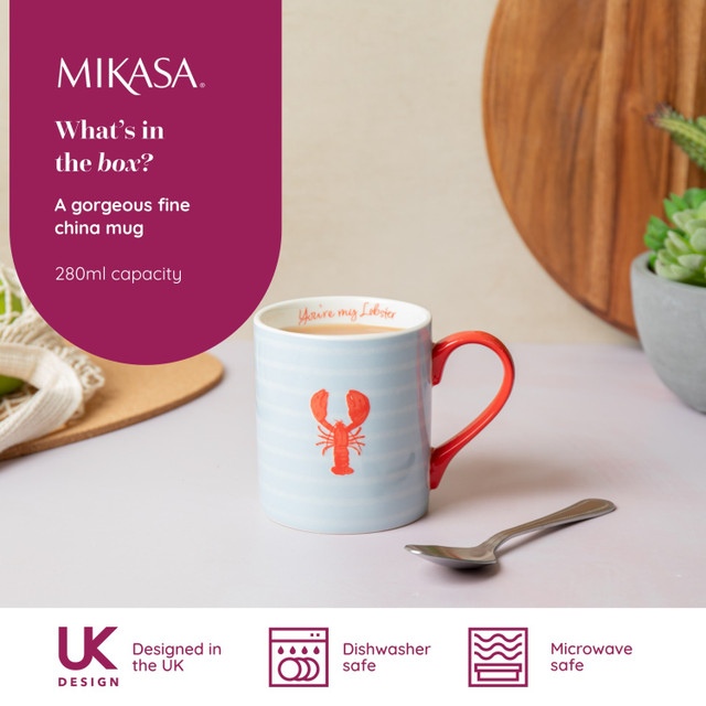 Mikasa Fine China 280ml Straight Sided Mug, Lobster, Gift boxed