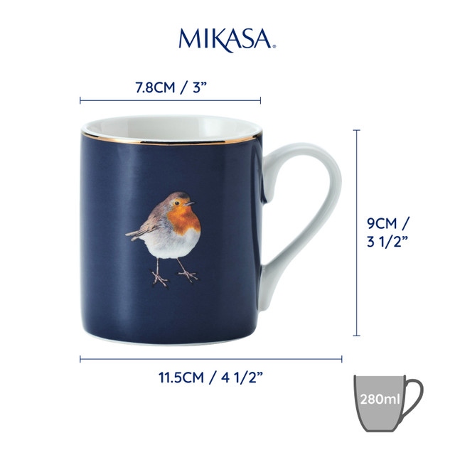 Mikasa Fine China 280ml Straight Sided Mug, Robin, Gift boxed