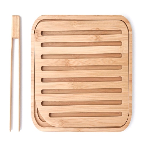 Broodplank met Tang, Bamboe, 26 x 20 cm - Pebbly