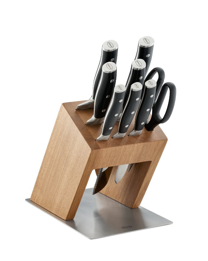 Messenblok, 8 Sleuven, Iepenhout, Edelstaal - Rösle | KnifeX