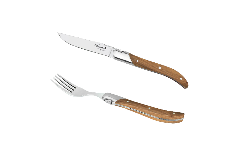 Bestekset, 12 delig, Olijfhout/RVS, Bruin - 6 Steakvorken & 6 Steakmessen - Laguiole by Haws
