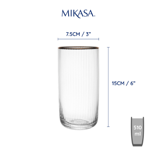 Mikasa Sorrento 4pc Highball Glasses, 510ml, Gift boxed