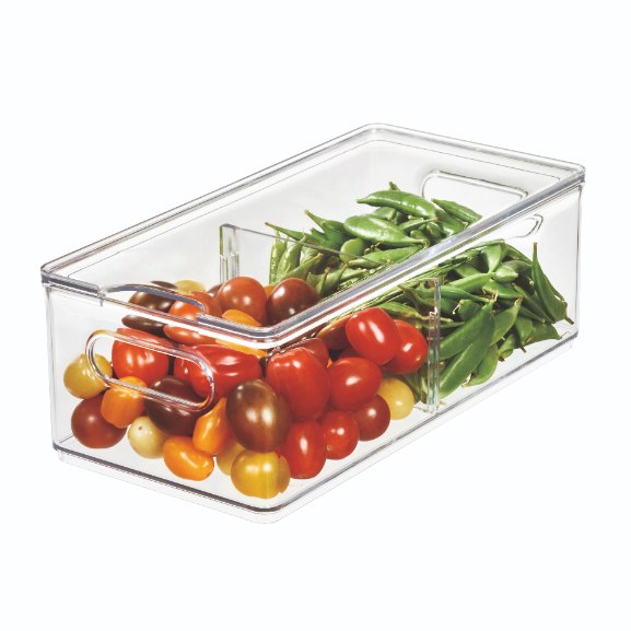 Koelkast Organizer met Deksel en Verdeler, 15.2 x 30.5 x 10.2 cm, Kunststof - iDesign | The Home Edit