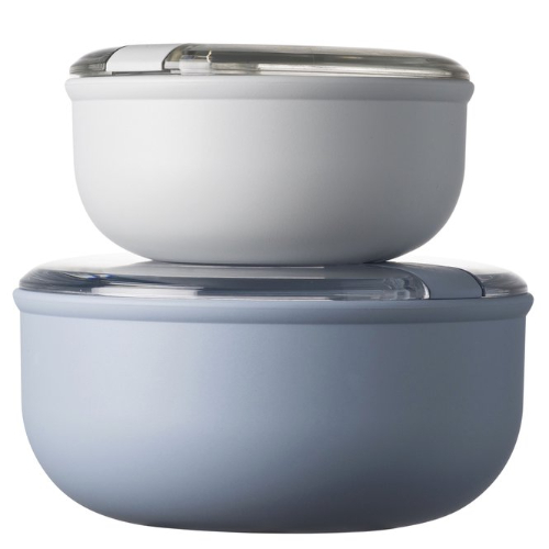 Lunchbox, Set van 2, Blauw/Wit, Rond - Omada | Pull Box
