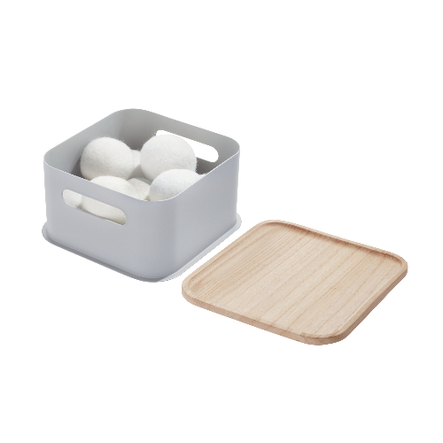 Opbergbox met Handvat en Deksel, 21.3 x 21.3 x 12.7 cm, Paulownia Hout, Grijs - iDesign | Eco Storage
