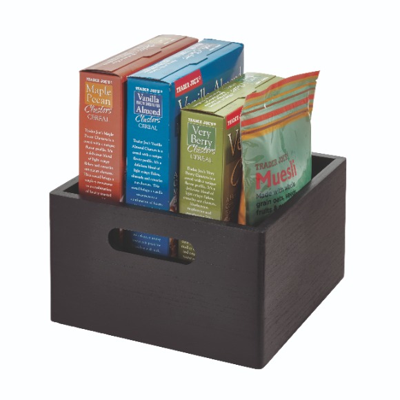 Opbergbox met Handgrepen, 25.5 x 25.5 x 15 cm, Paulownia Hout, Zwart - iDesign | The Home Edit
