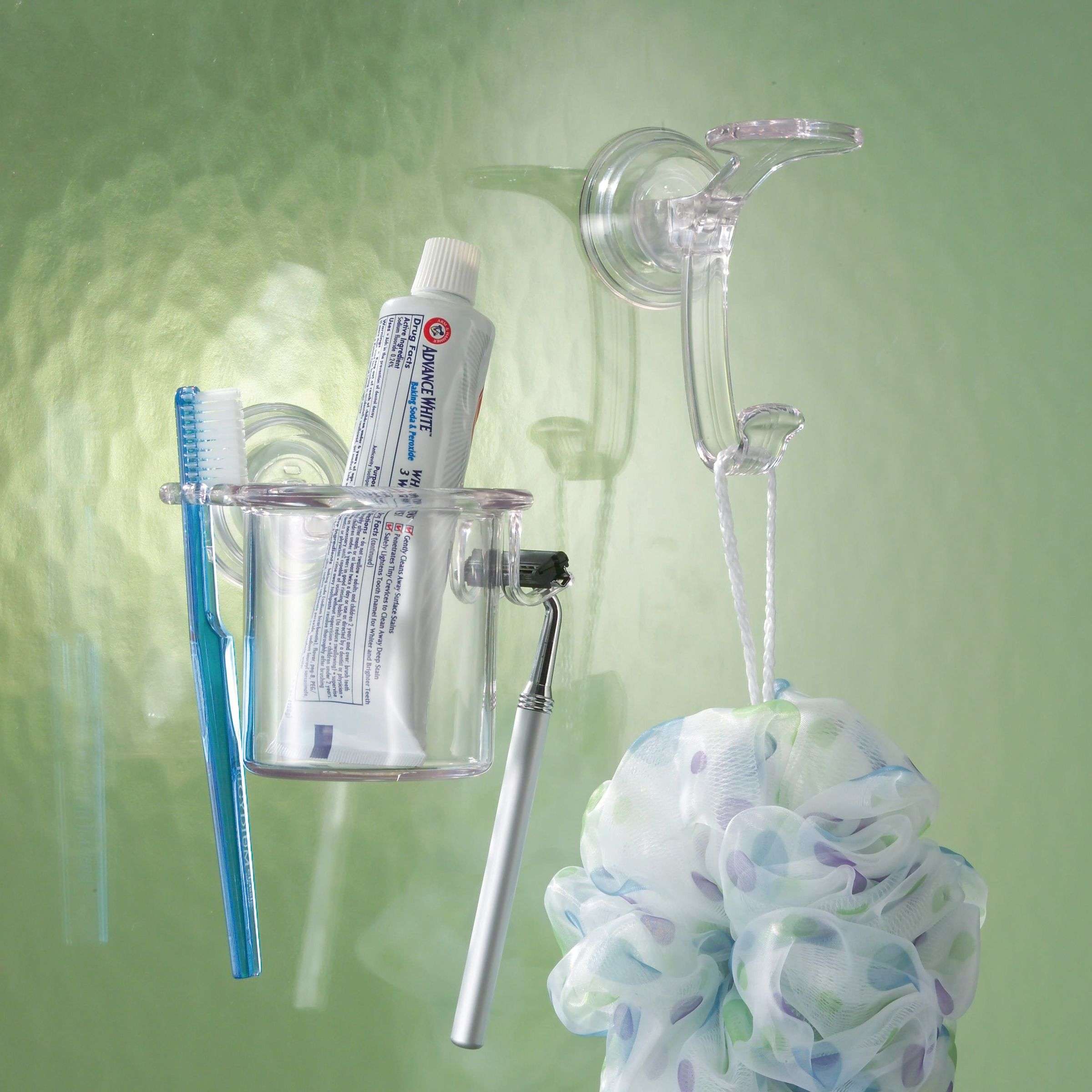 Tandenborstel -en Scheermes Organizer, Beker met Power Lock Zuignap, Transparant, Kunststof - iDesign