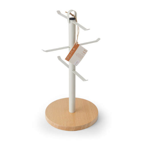 KitchenCraft Idilica Beech Wood and Galvanised Steel Mug Tree, Tagged