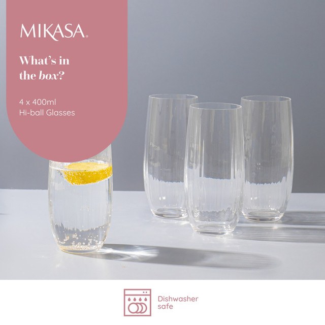 Mikasa Treviso 4pc Highball Glasses, 400ml, Gift boxed