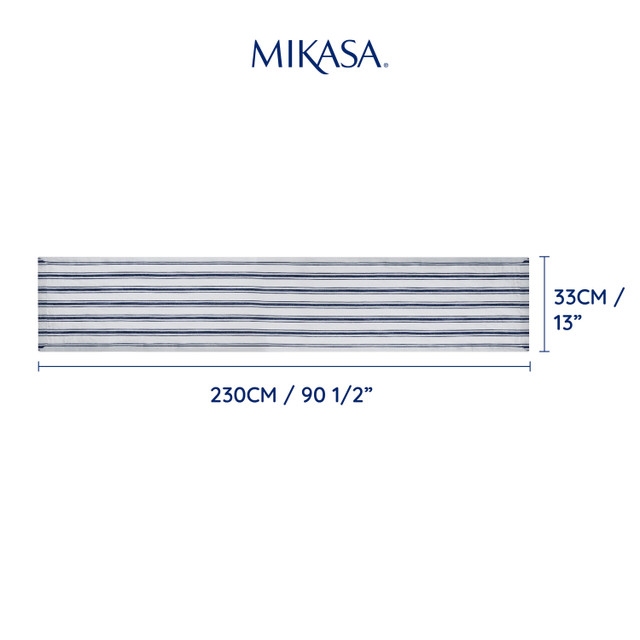 Mikasa Cotton / Linen Mix Stripe Table Runner, Blue, 230cm, Tagged