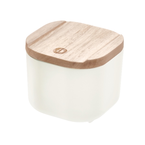 Opbergbox met Deksel, XS, 9 x 9 x 6 cm, Gerecycled Kunststof/Hout, Beige - iDesign | Eco Storage