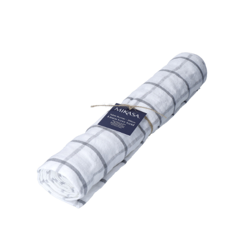 Mikasa Cotton / Linen Mix Check Table Runner, Grey, 230cm, Tagged